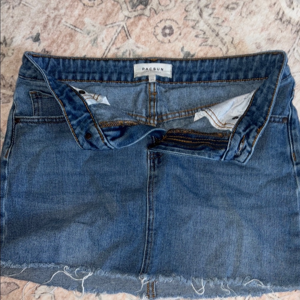 PacSun Blue Denim Skirt with Frayed Hem